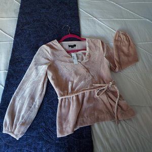 NWT J. Crew pink velvet faux wrap peplum top, size 2